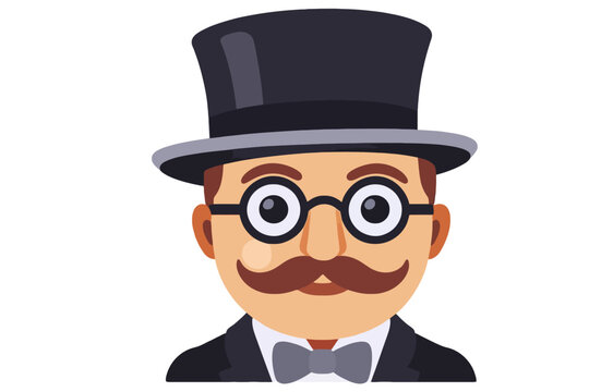 Man with Top Hat & Mustache-Cartoon Character Illustration-Vintage Style Gentleman Avatar-Vector Graphic for Design Projects-Add Some Class to Your Creations