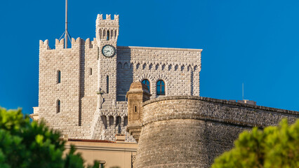 Prince's Palace of Monaco timelapse with early morning light. Residence of the Prince of Monaco.