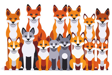 Cartoon Foxes Illustration - Group of Cute Foxes - Orange, Gray and White Foxes - Adorable Animal Vector Art - Ideal for Childrens Books or Prints