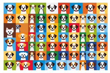 Colorful Cartoon Dog Faces Pattern- Cute Puppy Heads on Bright Backgrounds- Playful Animal Illustration for Kids- Dog Breed Art Design- Fun Pet Graphics