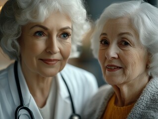Caring doctor and senior patient.  Close-up portrait of a female doctor and senior woman