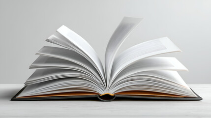 Open Hardcover Book with White Pages on Desk - Education & Learning Concept for School & Home Office