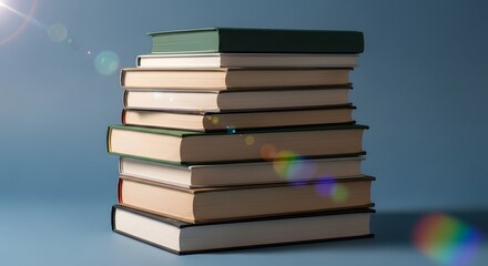 Stack of Books on Blue Background