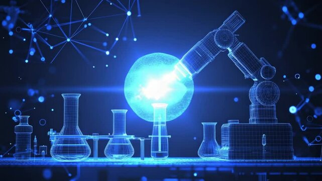 Futuristic Laboratory Setup with Robotic Arm Conducting Scientific Experimentation