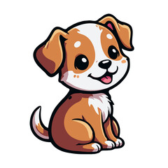 Cute Cartoon Puppy Vector Illustration with Brown and White Patches