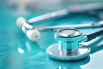 Medical stethoscope on a reflective surface