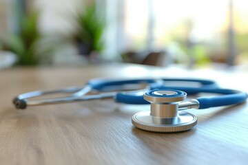 Medical stethoscope on a wooden table
