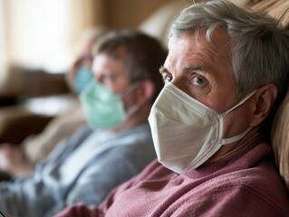 Elderly men wear masks,  concerned,  isolation