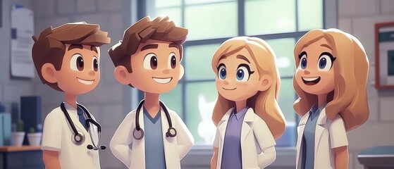 Cartoon Doctors in Clinic