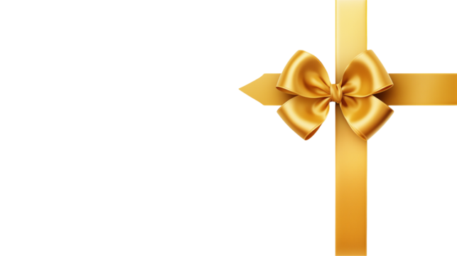 Golden ribbon with bow on transparent background gift decoration