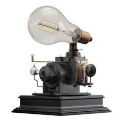 Fototapeta premium Vintage Steampunk Projector Lamp with Edison Bulb - Retro Industrial Design