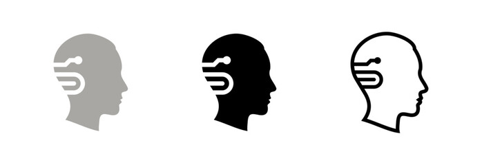 Human Head Silhouette with Cybernetic Implant in Various Styles
