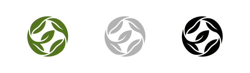 Leaf Circle Design Motifs in Green Gray and Black on White Background