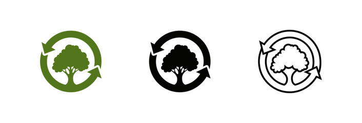 Tree Within a Recycling Symbol Depicted in Multiple Style Outlines