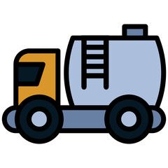 Tanker Truck Outline Flat Icon, Outline Flat Design Style Icon Symbol