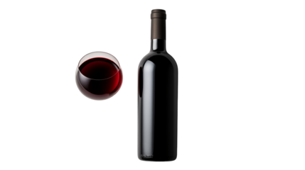 Still life of a wine glass and bottle on transparent background