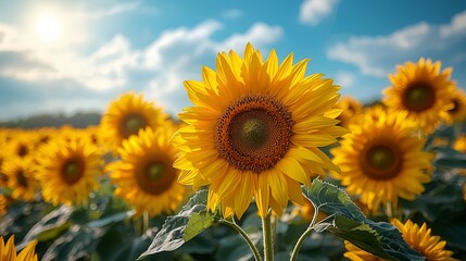 Fototapeta premium Sunflowers field at sunset (1)