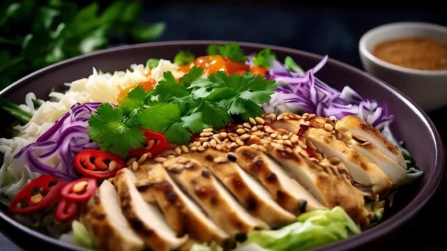 Thai-Chicken-Bowl mit Kohl, Chili & Erdnussdressing