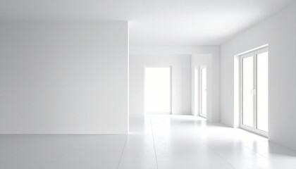 Fototapeta premium A modern house in bright white. An empty house design.