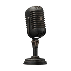 Vintage Retro Microphone, Antique Broadcast Mic, Rusty Metal Stand, 3D Render