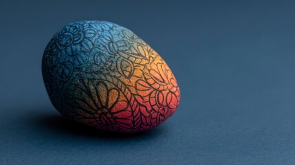 Decorative egg with gradient color and pattern against blue background