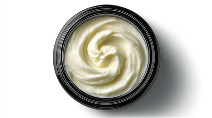Luxury Skincare Hydrating Cream: Premium Cream & Moisturizer with Natural Ingredients for Sensitive Skin - Top View Cosmetic Jar on White Background