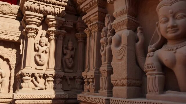Ancient carvings adorning sas bahu temple in india