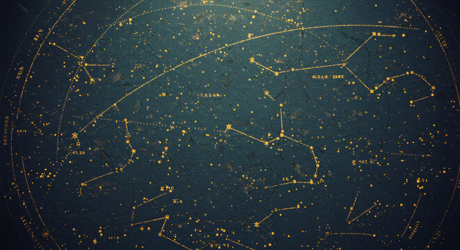 Vintage Constellation Map Astronomy Stars Zodiac Celestial Chart
