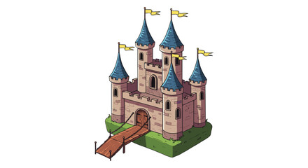Obraz premium Castle with towers and drawbridge on a hill