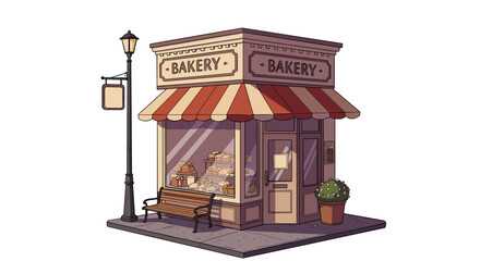 Obraz premium Charming bakery shop front with street lamp