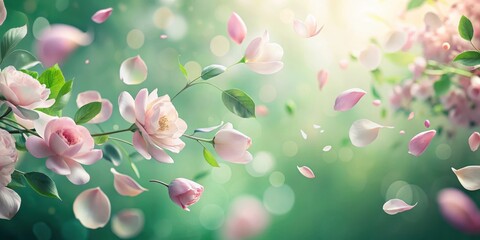 Delicate Pink Blossoms Dancing in Gentle Breeze, Petals Falling Gracefully on a Sunny Day