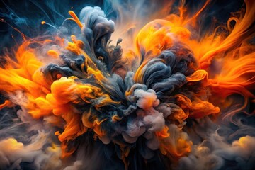 Abstract swirling vibrant hues of orange and grey in a dynamic interplay of color and movement