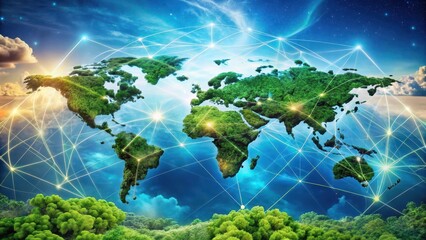 A Lush Green Planet Interconnected by a Global Network of Bright Lines Representing Worldwide Communication and Collaboration