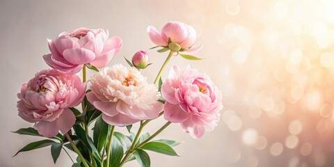 A Bouquet of Delicate Pink Peonies in Soft, Golden Light