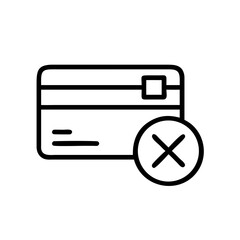 A credit card with a red cross, indicating a declined transaction. The simple black and white design emphasizes the message.