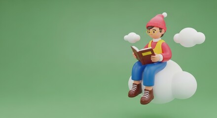 3D Character with Winter Clothes Sitting on Gifts