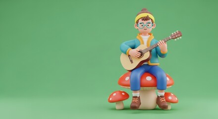 3D Character Playing Acoustic Guitar and Singing