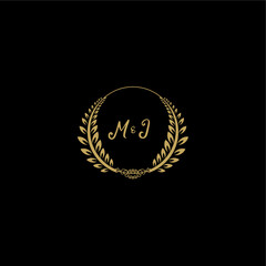 Fototapeta premium MJ beautiful feminine and elegant wedding monogram initial logo with circle floral gold