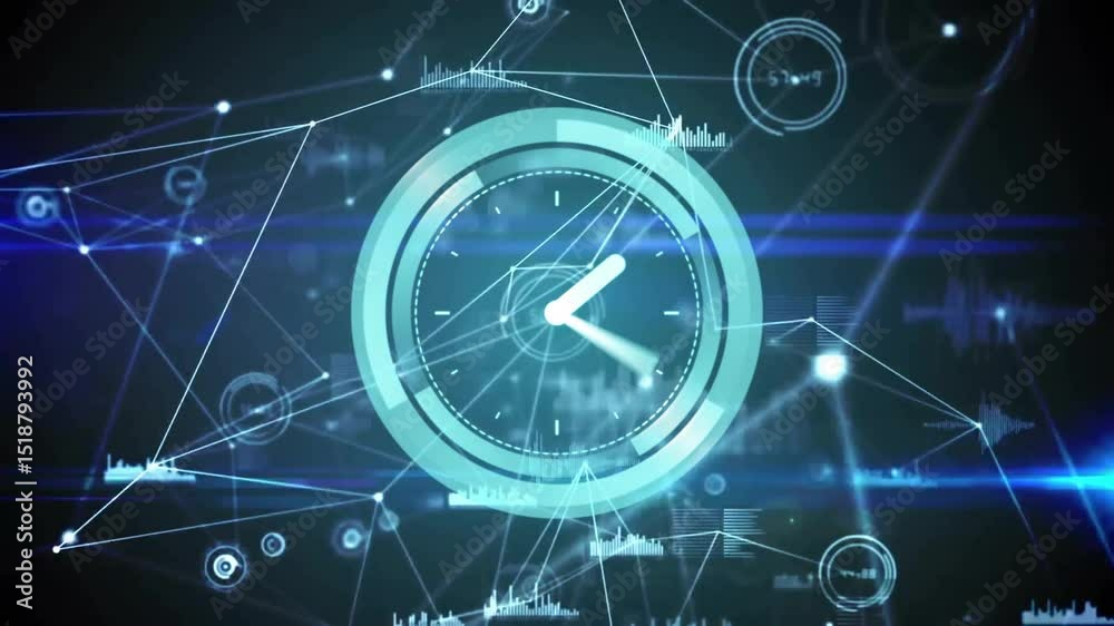 Poster central clock ui ring appearing and expanding causing hands sliding, visualizing network data