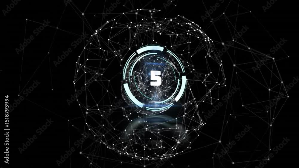 Poster opening sphere starting countdown, inserting ? decrementing digits rotating sphere signaling launch