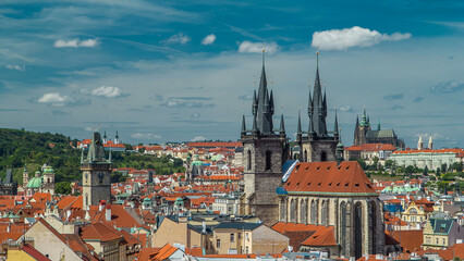 Fototapeta premium View from the height Powder Tower in Prague timelapse. Historical and cultural monument