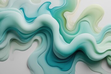 Smooth flowing wave-like abstract shapes in soft gradients of blue, teal, and green creating a soothing, fluid motion effect