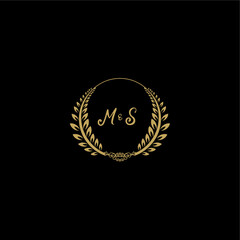 MS beautiful feminine and elegant wedding monogram initial logo with circle floral gold