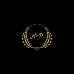 MP beautiful feminine and elegant wedding monogram initial logo with circle floral gold