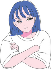 腕組みをして怒っている女性の手書きイラスト