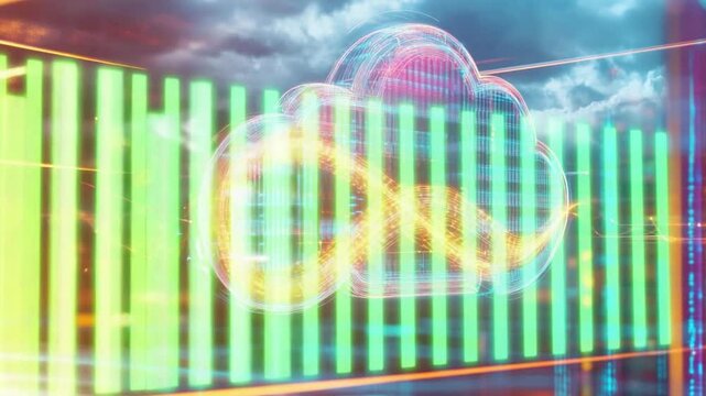 Digital Cloud Technology Concept with Futuristic Graphics and Data Visualization on Modern Background