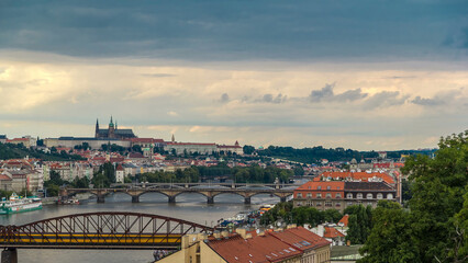 Fototapeta premium View of Prague timelapse from the observation deck of Visegrad. Prague. Czech Republic.