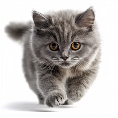 Fototapeta premium Cute Kitten with Gray Fur. Playful Feline Friend in Whiskers and Paws Moment Adorable Gray Tabby Kitten Expressive Eyes, Soft Fur, Curiosity and Play at Home