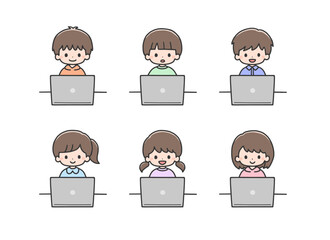 ノートパソコンを操作する子どもたち