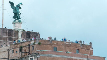 Saint Angel castle timelapse and observation deck on it, located near the Tiber river in Rome,...